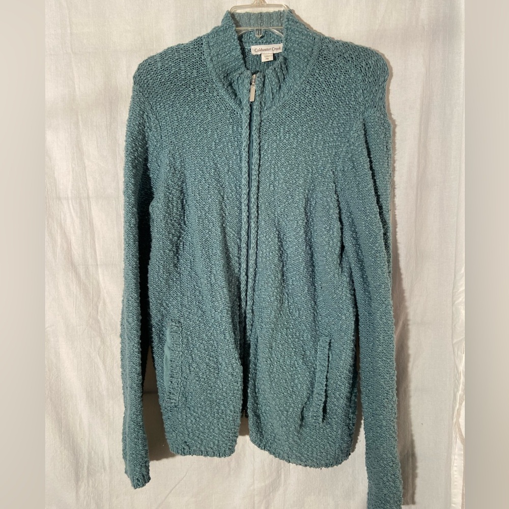 Coldwater Creek cardigan with pockets and zipper, PM, color teal